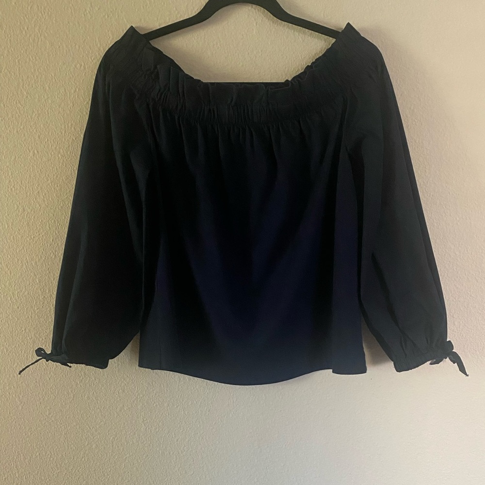 Banana Republic Women’s 3/4 Sleeve Peasant MixedMedia Dark Navy Blouse Size M